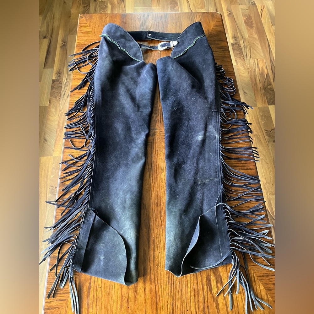 Whitman Black Lather Fringed Chaps